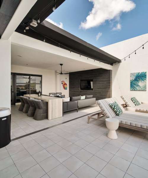 Covered community patio at Palmera in Doral, Florida