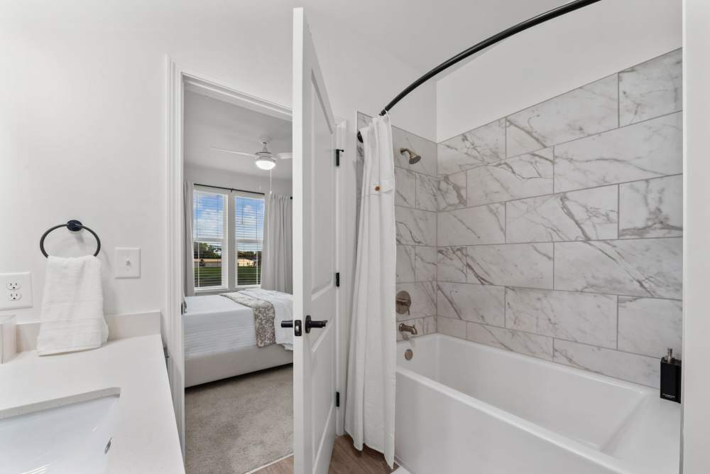 Shower with great back splash at Palmera in Doral, Florida