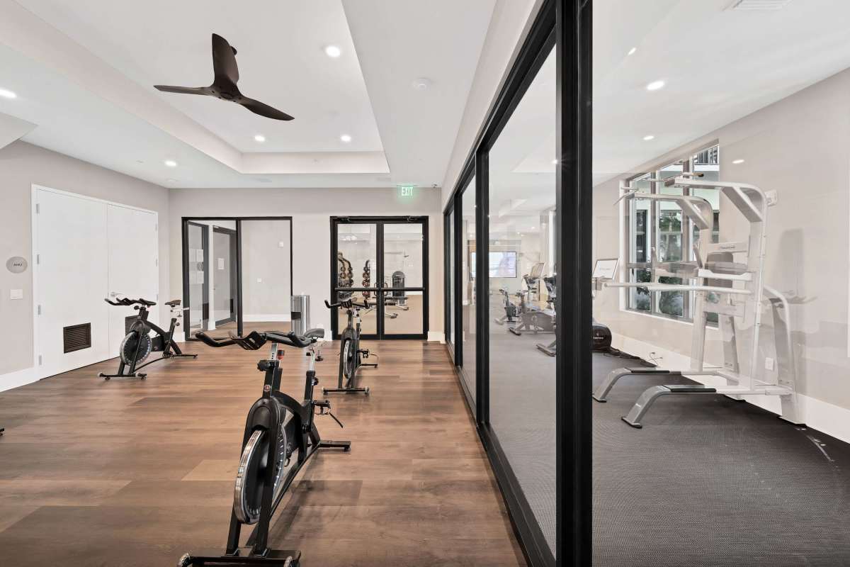 Fitness center with exercise bikes at Palmera in Doral, Florida