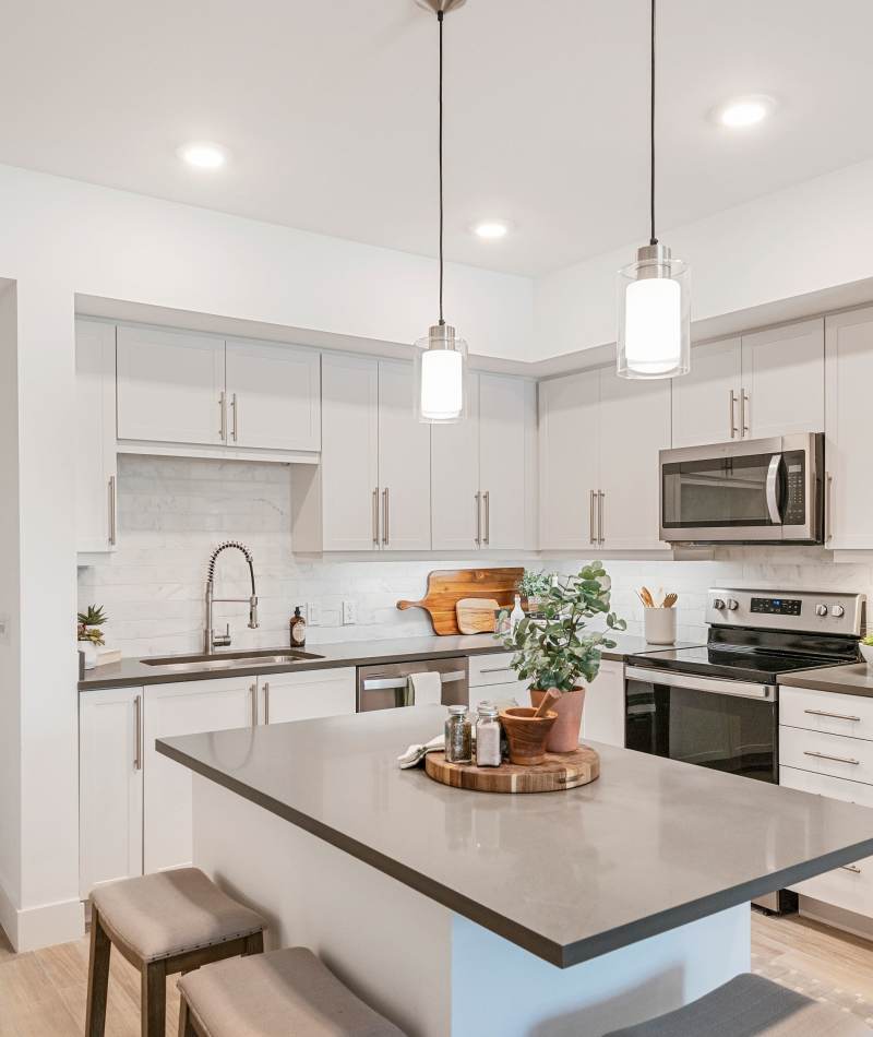 Kitchen with island at Palmera in Doral, Florida