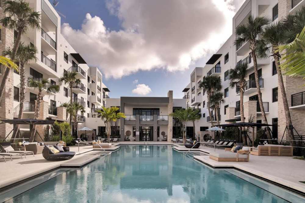 Resort-style swimming pool at Palmera in Doral, Florida